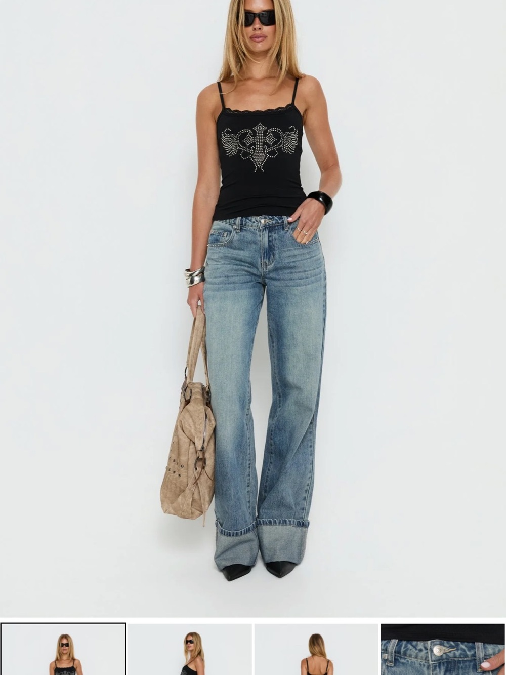 Princess Polly Ezia Wide Cuff Baggy Jeans Raw Denim